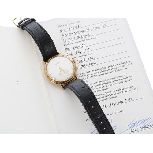 80 - IWC (International Watch Co.) Shaffhausen 18ct gentleman's wristwatch, reference no. 380, case no. 1... 