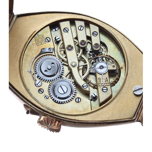 122 - Hy. Moser & Co 14ct large tonneau gentleman's wristwatch made for the Russian market, circa 1920... 