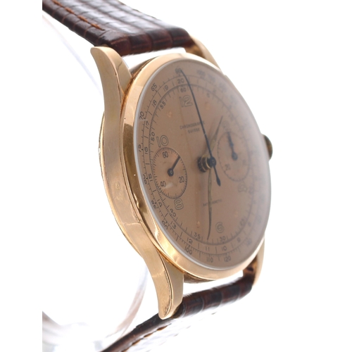 135 - Suisse Chronographe 18k chronograph gentleman's wristwatch, case no. 239, circa 1950s, circular rose... 