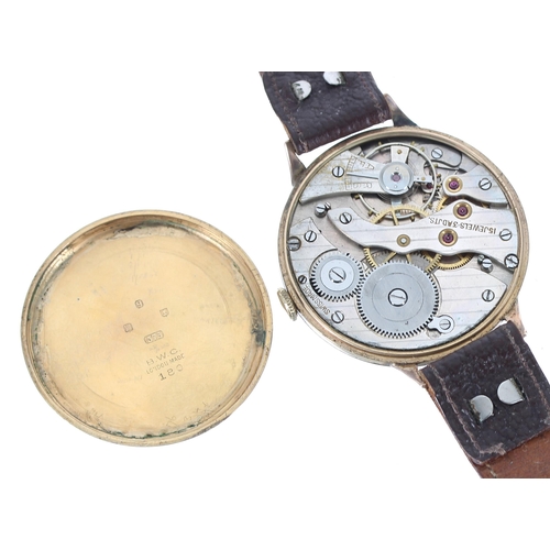 142 - Large 9ct gentleman's wristwatch, Edinburgh 1941, circular silvered dial branded Bravingtons Renown ... 