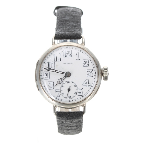 200 - Swiss silver (0.935) wire-lug gentleman's wristwatch, enamel dial signed Patrol with Arabic numerals... 