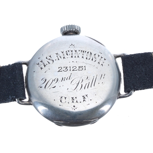 200 - Swiss silver (0.935) wire-lug gentleman's wristwatch, enamel dial signed Patrol with Arabic numerals... 