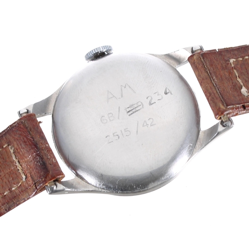 210 - Movado British Air Ministry Pilot's wristwatch, circa 1942, silvered dial with Arabic numerals, minu... 