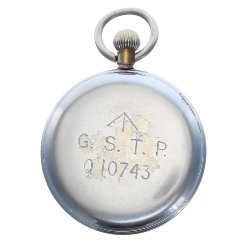 217 - Omega WWII British Military Army issue nickel cased lever pocket watch, circa 1939, signed cal. 38, ... 