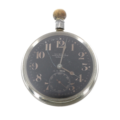 221 - Invicta WWI Royal Flying Corps 30 hour Non-Luminous Mark V nickel cased lever pocket watch, black di... 