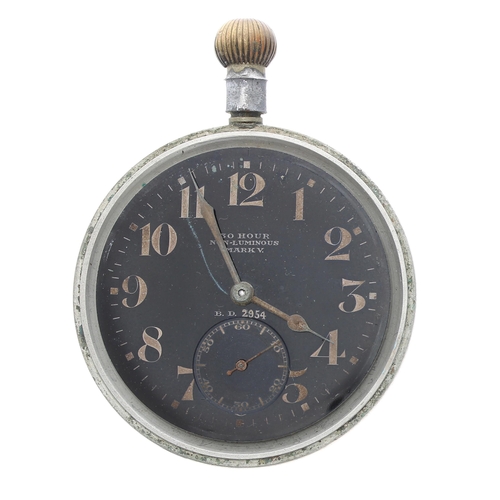 221 - Invicta WWI Royal Flying Corps 30 hour Non-Luminous Mark V nickel cased lever pocket watch, black di... 