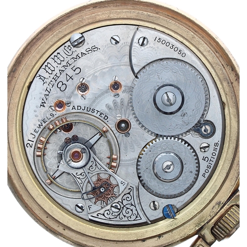 235 - American Waltham '845' model lever set gold plated pocket watch, circa 1906, 21 jewel adjusted 5 pos... 