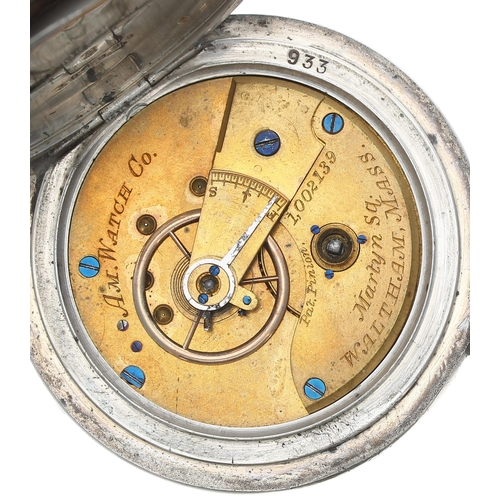 246 - American Waltham 'Martyn Square' lever pocket watch, circa 1877, signed movement with Pat. Pinion, g... 