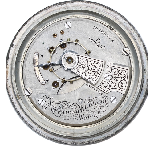 255 - American Waltham lever pocket watch, circa 1901, signed 15 jewel movement, no. 10769xxx with safety ... 