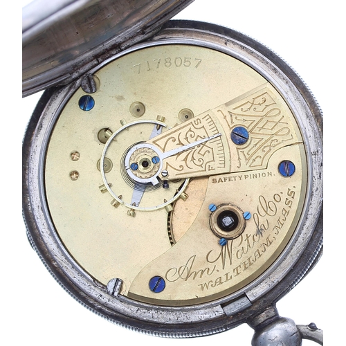 263 - American Waltham silver lever pocket watch, Birmingham 1885, signed gilt movement with compensated b... 