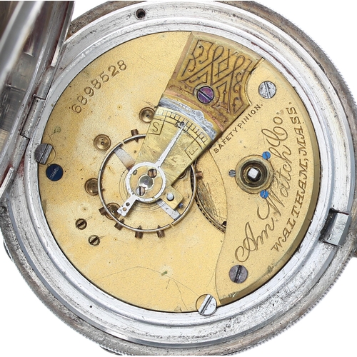 266 - American Waltham silver lever pocket watch, Birmingham 1876, signed movement with safety pinion, com... 