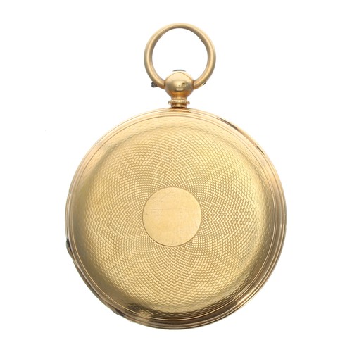 282 - Victorian 18ct half hunter lever pocket watch, London 1863, gilt three quarter plate movement signed... 