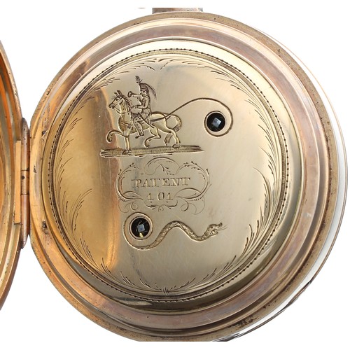 292 - Interesting early 19th century 18ct alarm duplex pocket watch, London 1809, unsigned two train fusee... 