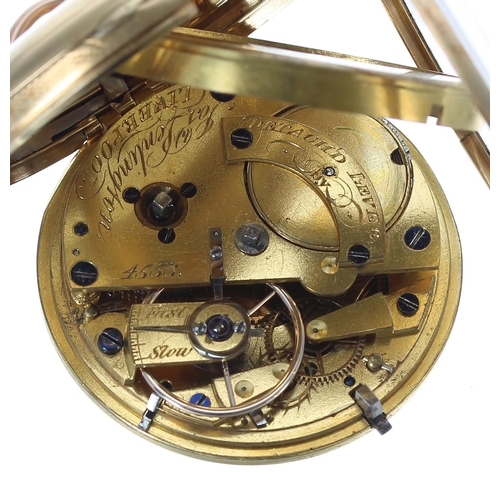 317 - 19th century 18ct fusee detached lever pocket watch, Chester 1837, the gilt three quarter plate move... 