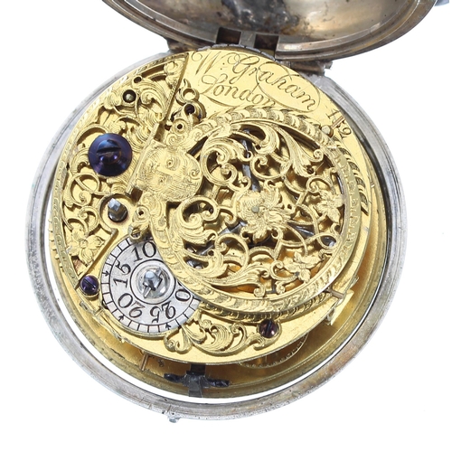 302 - William Graham, London 18th century silver verge pair cased pocket watch, the fusee movement signed ... 