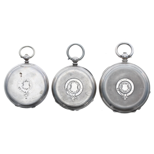 451 - Three silver cylinder engine turned pocket watches, 54mm, 48mm, 47mm (3)