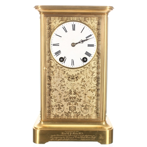 1412 - Good French ormolu four glass mantel clock, the movement with later replaced platform escapement and... 