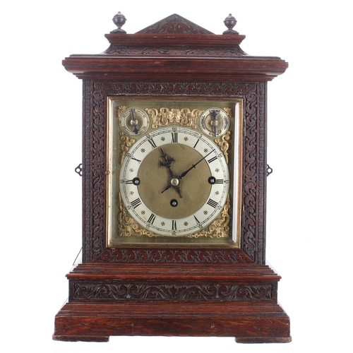 1420 - Good English oak triple fusee bracket clock, the 5.5