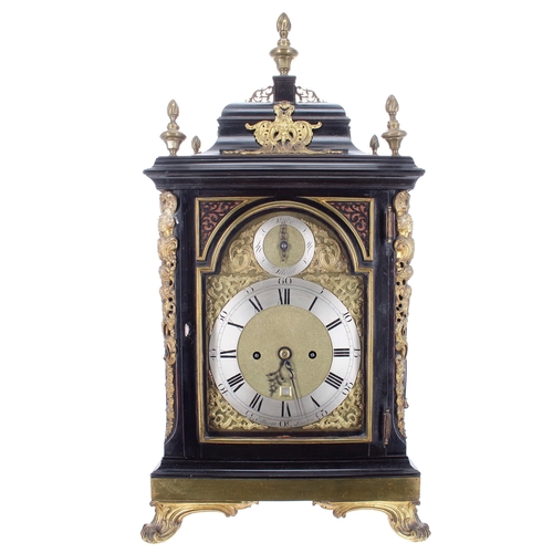 1421 - Fine English ebonised and brass mounted double fusee original verge bracket clock, the 7