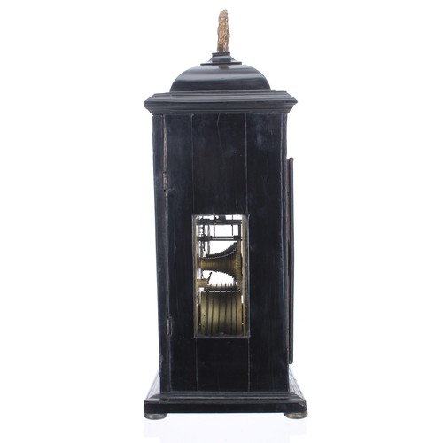 1411 - Good English ebonised double fusee bracket clock and bracket, the 6.5