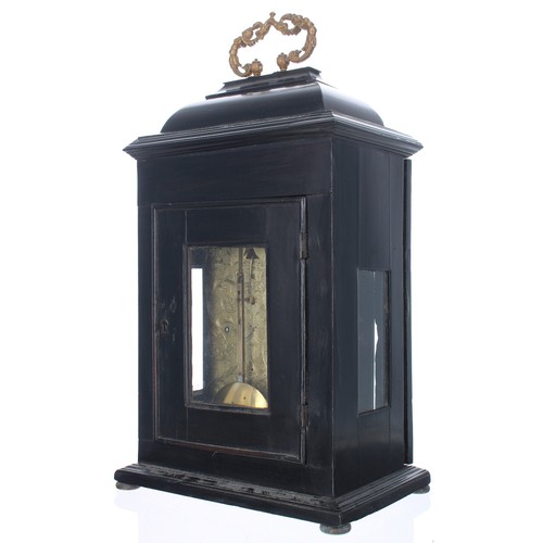 1411 - Good English ebonised double fusee bracket clock and bracket, the 6.5