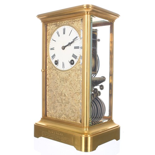 1412 - Good French ormolu four glass mantel clock, the movement with later replaced platform escapement and... 