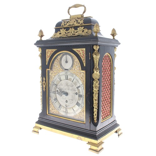 1415 - Fine English ebonised triple fusee bracket clock, the 7