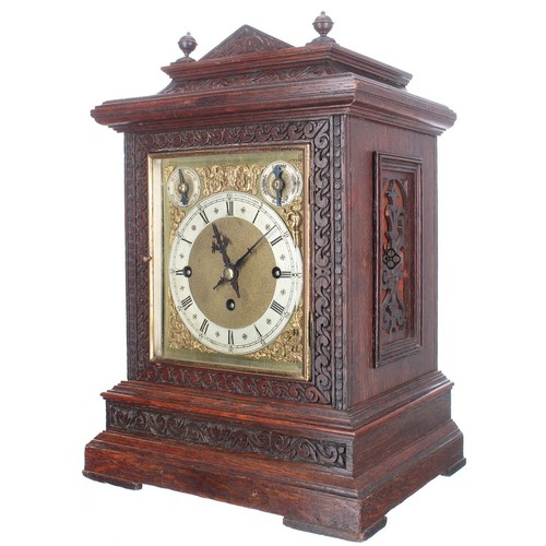 1420 - Good English oak triple fusee bracket clock, the 5.5