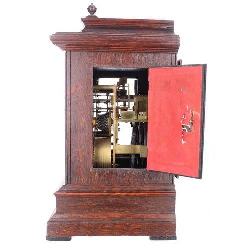 1420 - Good English oak triple fusee bracket clock, the 5.5