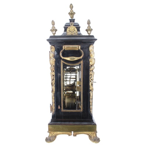 1421 - Fine English ebonised and brass mounted double fusee original verge bracket clock, the 7