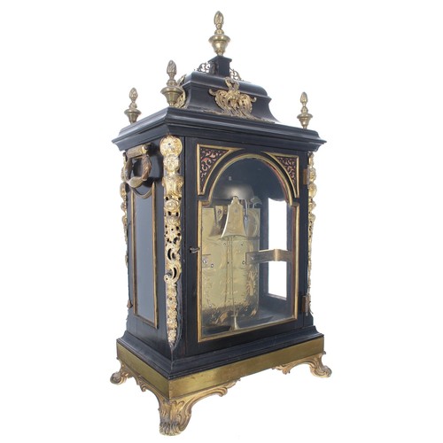 1421 - Fine English ebonised and brass mounted double fusee original verge bracket clock, the 7