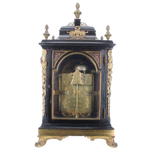 1421 - Fine English ebonised and brass mounted double fusee original verge bracket clock, the 7