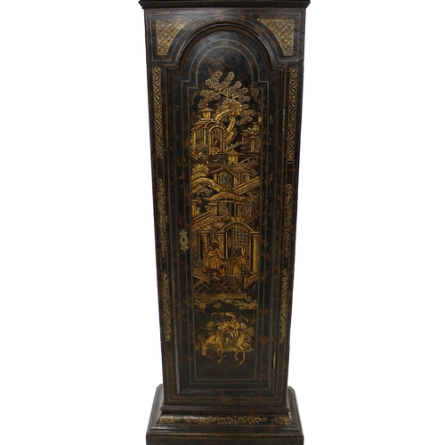 1824 - Black lacquered and chinoiserie decorated eight day longcase clock with five pillar movement, the 12... 