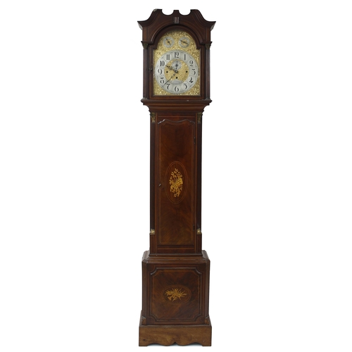 1837 - Good English mahogany and inlaid three train longcase clock, the 13.25