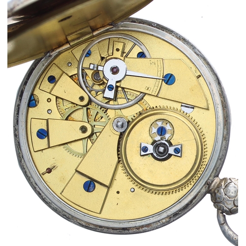 289 - Slim Continental silver cylinder pocket watch, the gilt movement with plain balance cock, steel thre... 