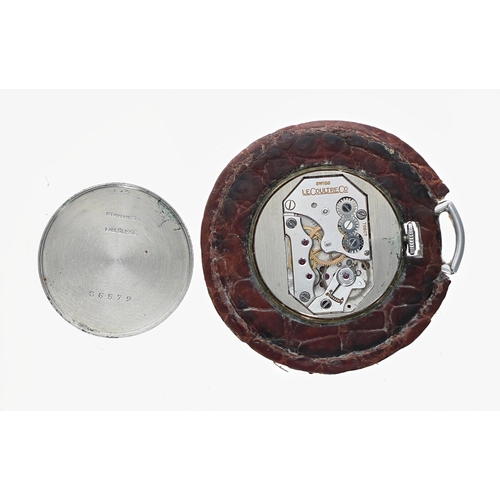 291 - LeCoultre novelty leather bound pendant fob watch, signed silvered dial with Arabic quarter numerals... 