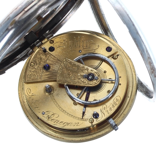 294 - Irish 19th century silver fusee lever pocket watch, Dublin 1870, the movement signed John Donegan, D... 