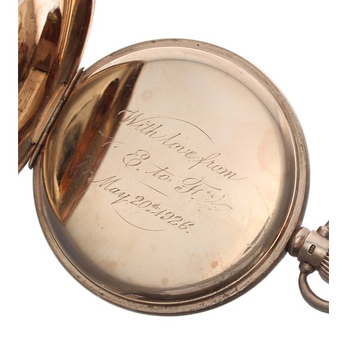 296 - Swiss 9ct hunter lever pocket watch, Birmingham 1924, the gilt frosted movement with 'DF&C' trad... 