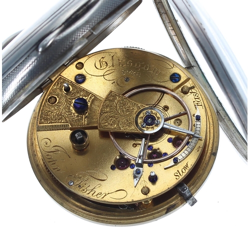 304 - Victorian silver fusee lever pocket watch, London 1870, the movement signed John Fisher, Glasgow, no... 