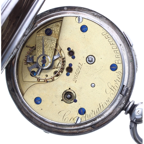 305 - Silver centre seconds chronograph lever pocket watch, the three quarter plate movement signed Co-Ope... 