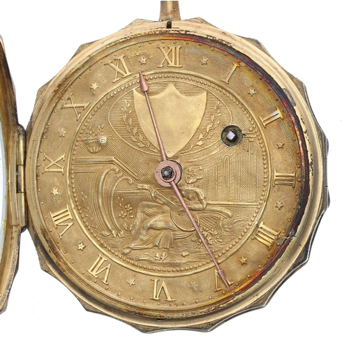 306 - Continental gilt metal verge pocket watch, the gilt engraved movement signed Breguet a Fils, no. 757... 