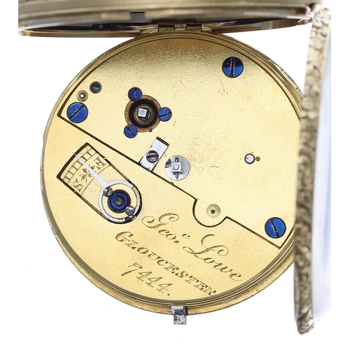 319 - Attractive William IV 18ct fusee lever pocket watch, Chester 1832, gilt frosted three quarter plate ... 