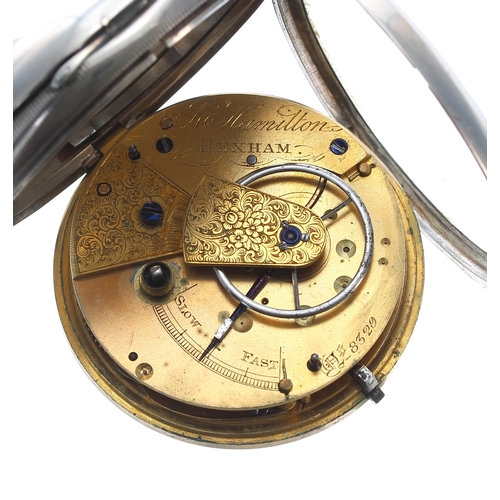 344 - Victorian silver fusee lever pocket watch, London 1857, the movement signed R. Hamilton, Hexham, no.... 