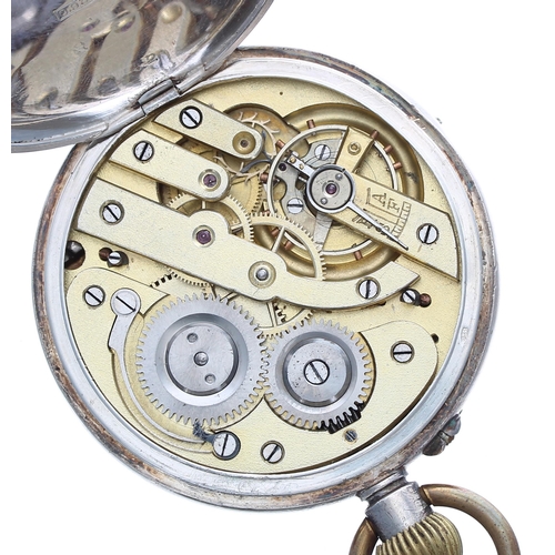 356 - Swiss silver (0.935) calendar moon phase lever pocket watch, frosted bar movement, hinged cuvette, t... 