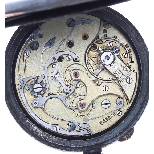 361 - Gun metal chronograph lever pocket watch, frosted movement with compensated balance and regulator, n... 