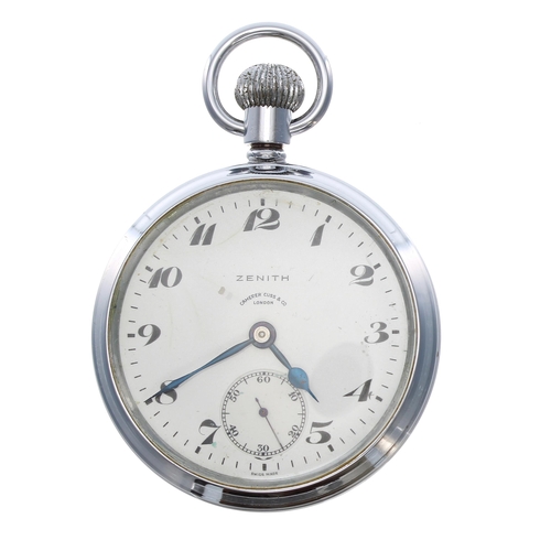 368 - Zenith chrome cased lever pocket watch, circa 1940, signed cal. 19-34-2-T movement, no. 3271672, wit... 