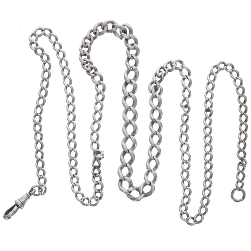 392 - Long silver graduated curb watch Albert  chain, with silver clasp, 50.7gm, 32.75'' long approx... 