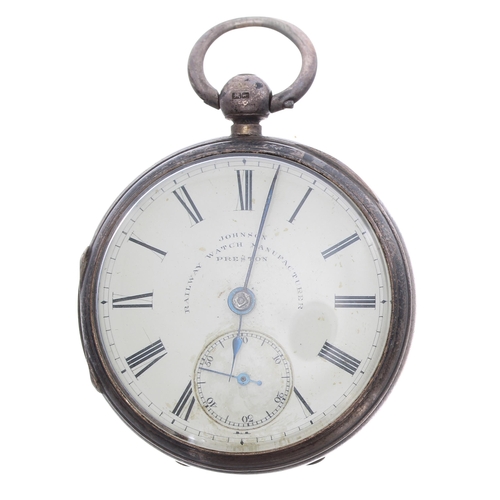 252 - Victorian silver fusee lever pocket watch, London 1883, unsigned movement, no. 1883, with engraved b... 