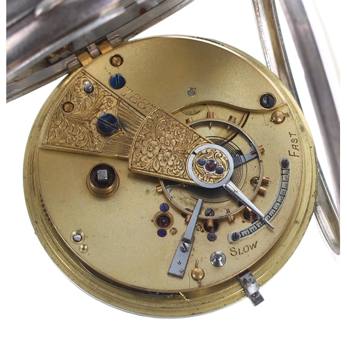 252 - Victorian silver fusee lever pocket watch, London 1883, unsigned movement, no. 1883, with engraved b... 