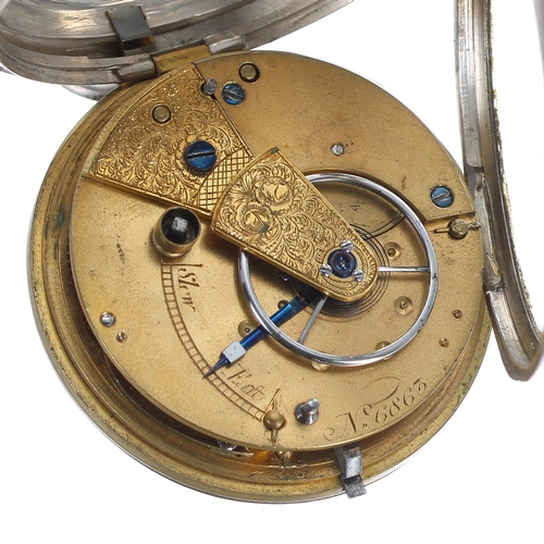 253 - 19th century silver fusee lever pocket watch, London 1867, unsigned movement, no. 6863, with plain b... 